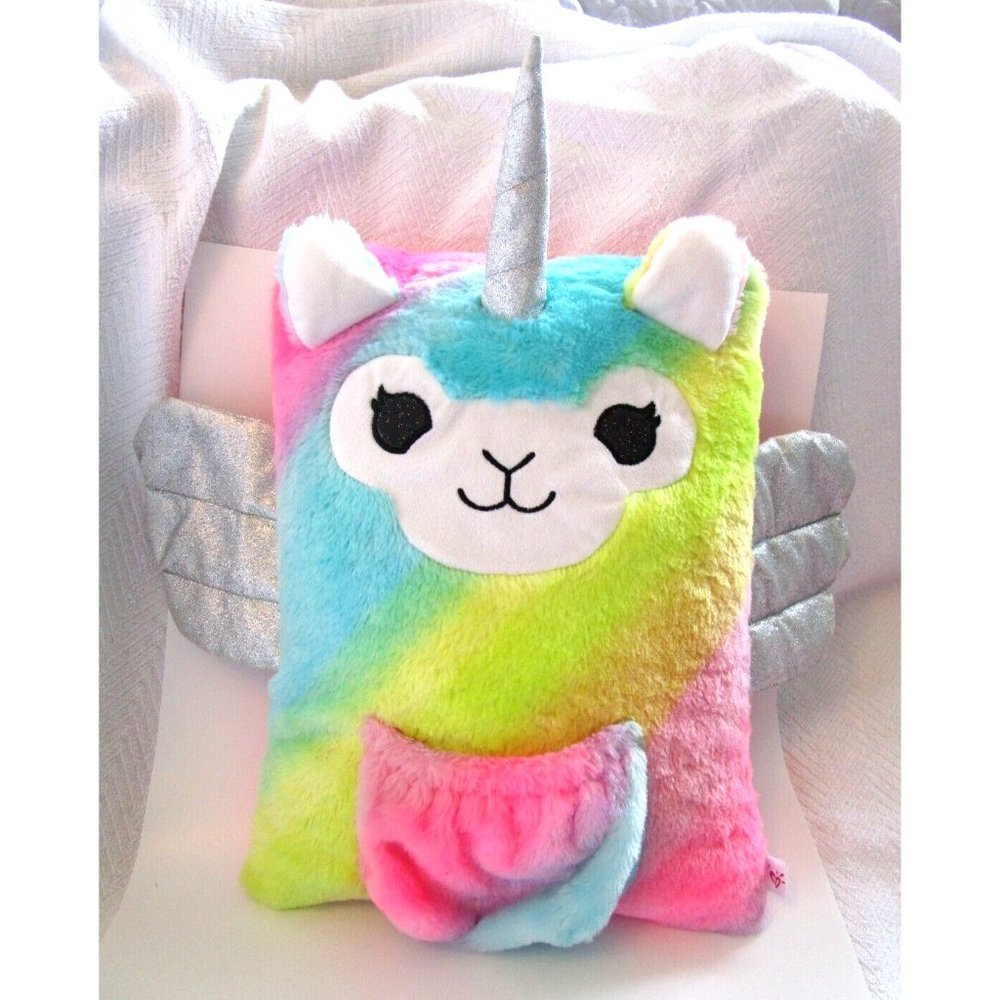 Justice Llama Unicorn Rainbow Pillow-Missing Mini Plush In Pouch 15" - Kellytoy